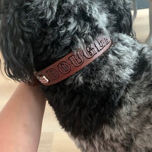 Heavy Leather Collar, Name is Hand Tooled Free,  Made in the USA by Miller&#39;s Leather Shop