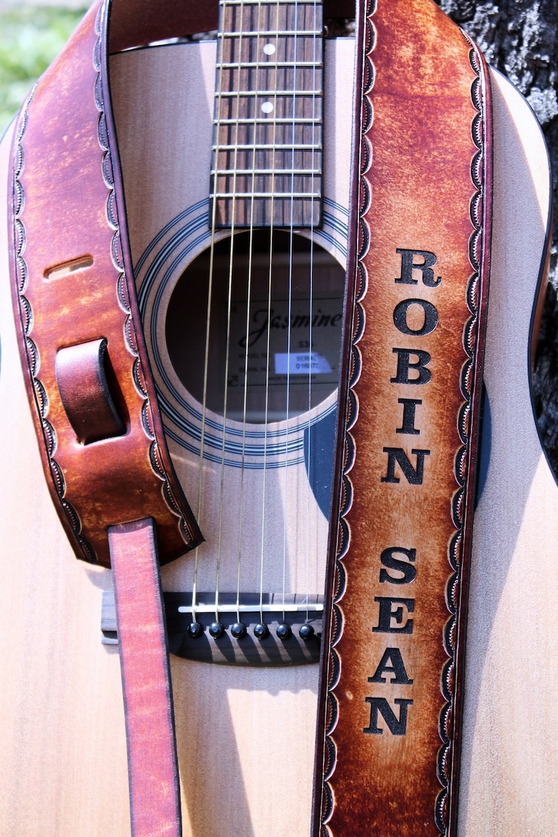 LEATHER GUITAR STRAP Name Engraved Free Made in America by Etsy