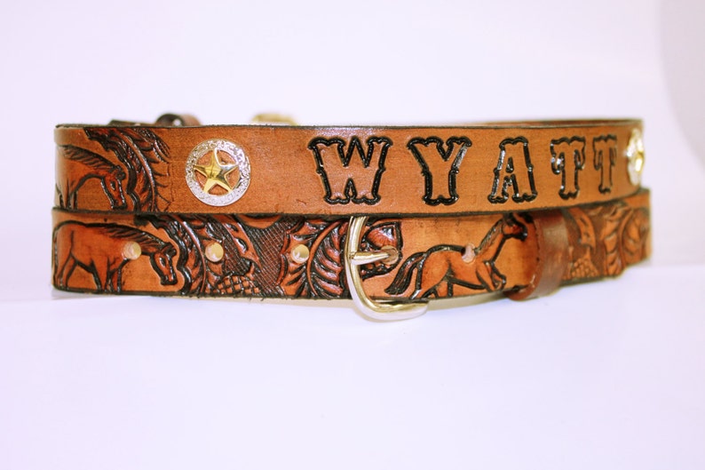 Little Cowboy Belt with Tooled Horses and Child's Name Included image 7