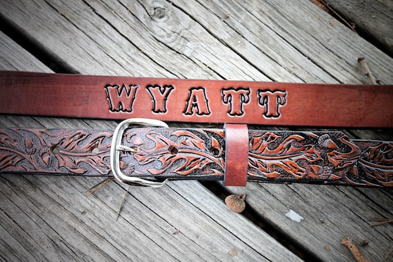 Western Leather Belt, Cowboy Belt, Tooled OAK LEAF leather belt