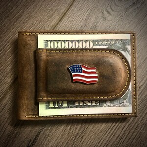 American Flag Money Clip Wallet con identificación y múltiples bolsillos