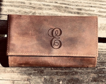 Leather Clutch Wallet, Lady's Leather Wallet, Multiple pockets, Quality Construction, Personalized Free!