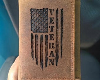 Veteran Flag Leather Trifold Wallet