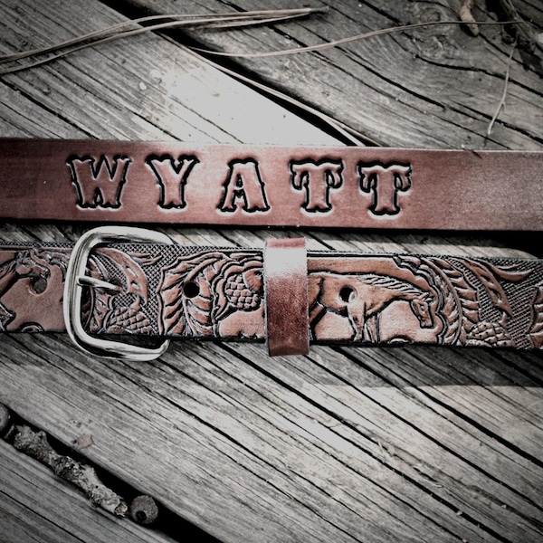 Little Cowboy Belt with Tooled Horses and Child's Name Included!
