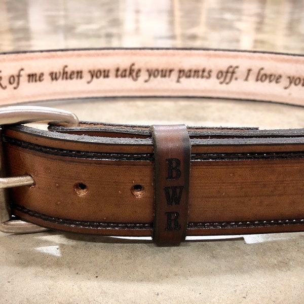 Handmade Leather Belt, Secret Message Optional, Made in the USA by Miller’s Leather Shop