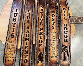 GUITAR STRAP, custom engraved, Hand Made in the USA by Miller&#39;s Leather Shop