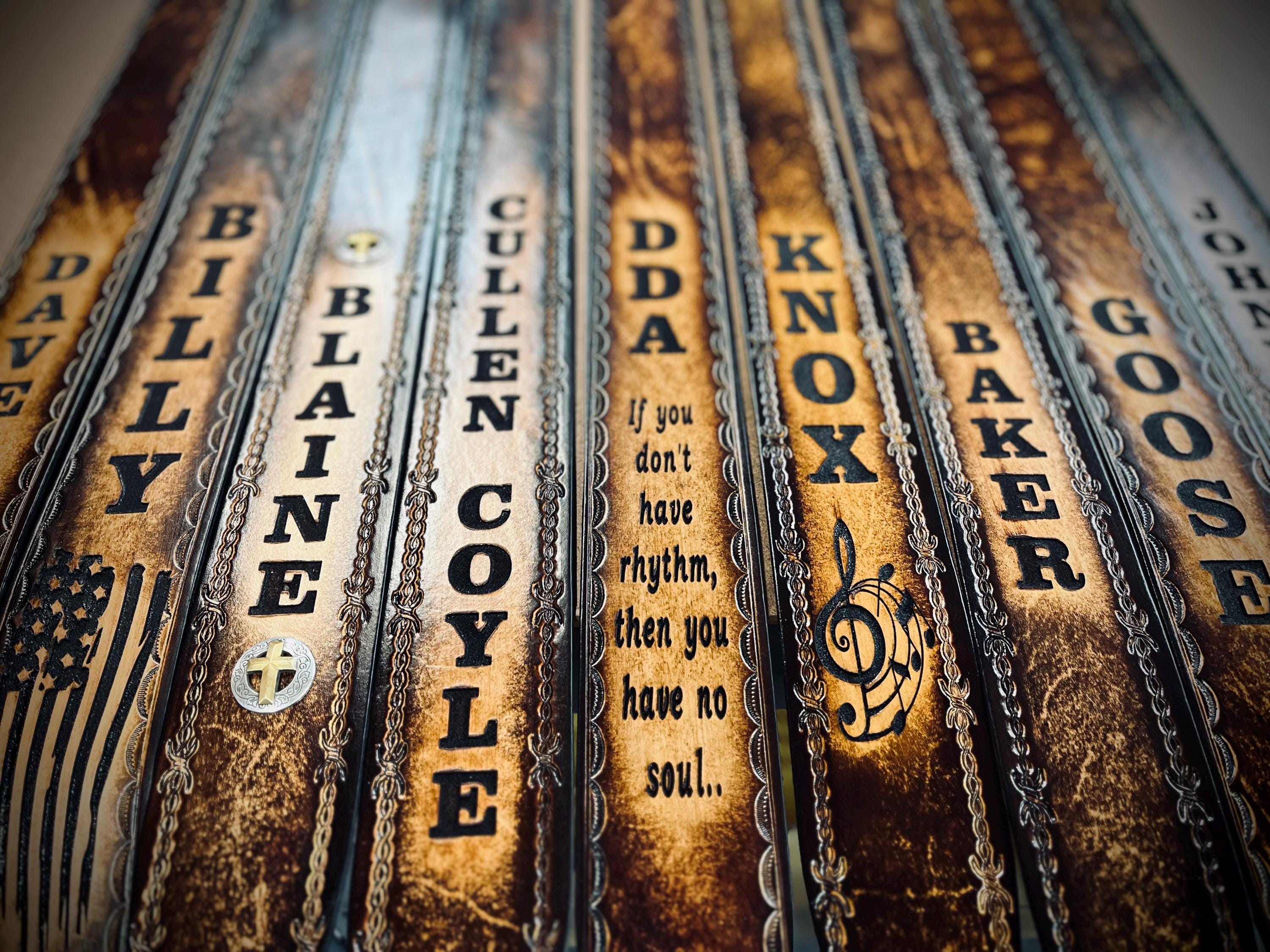 GUITAR STRAP, custom engraved, Hand Made in the USA by Miller's Leather Shop