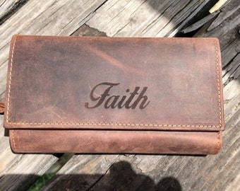 Leather Clutch Wallet, Lady's Leather Wallet, Multiple pockets, Quality Construction, Personalized Free!