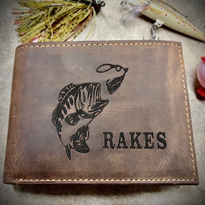 Fish Wallet, Bass Fisherman, Distressed Leather Wallet, Tres estilos diferentes