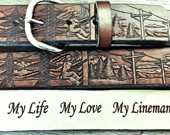 LINEMAN  Gift,  Lineman Belt, IBEW gift, Handcrafted Leather Belt, Made in the USA by Miller's Leather Shop