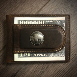 Buffalo Nickel Money Clip Wallet con identificación y múltiples bolsillos