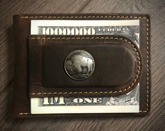 Buffalo Nickel Money Clip Wallet with I.D. and multiple pockets