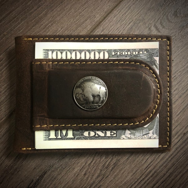 Buffalo Nickel Money Clip Wallet with I.D. and multiple pockets
