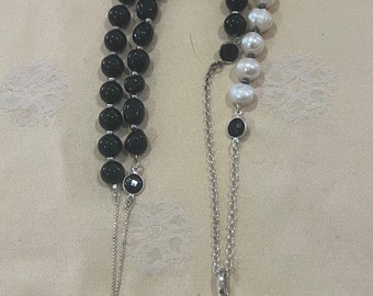 Yin Yang with elegance onyx and pearl necklace with pendant