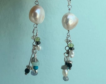 Pearl sterling silver lever back earrings