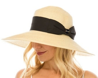 Chapéu de sol glamouroso para equitação, aba inclinada para baixo, freio com laço preto, leve, natural - Chapéu Kentucky Derby - Chapéu para exposição de cavalos