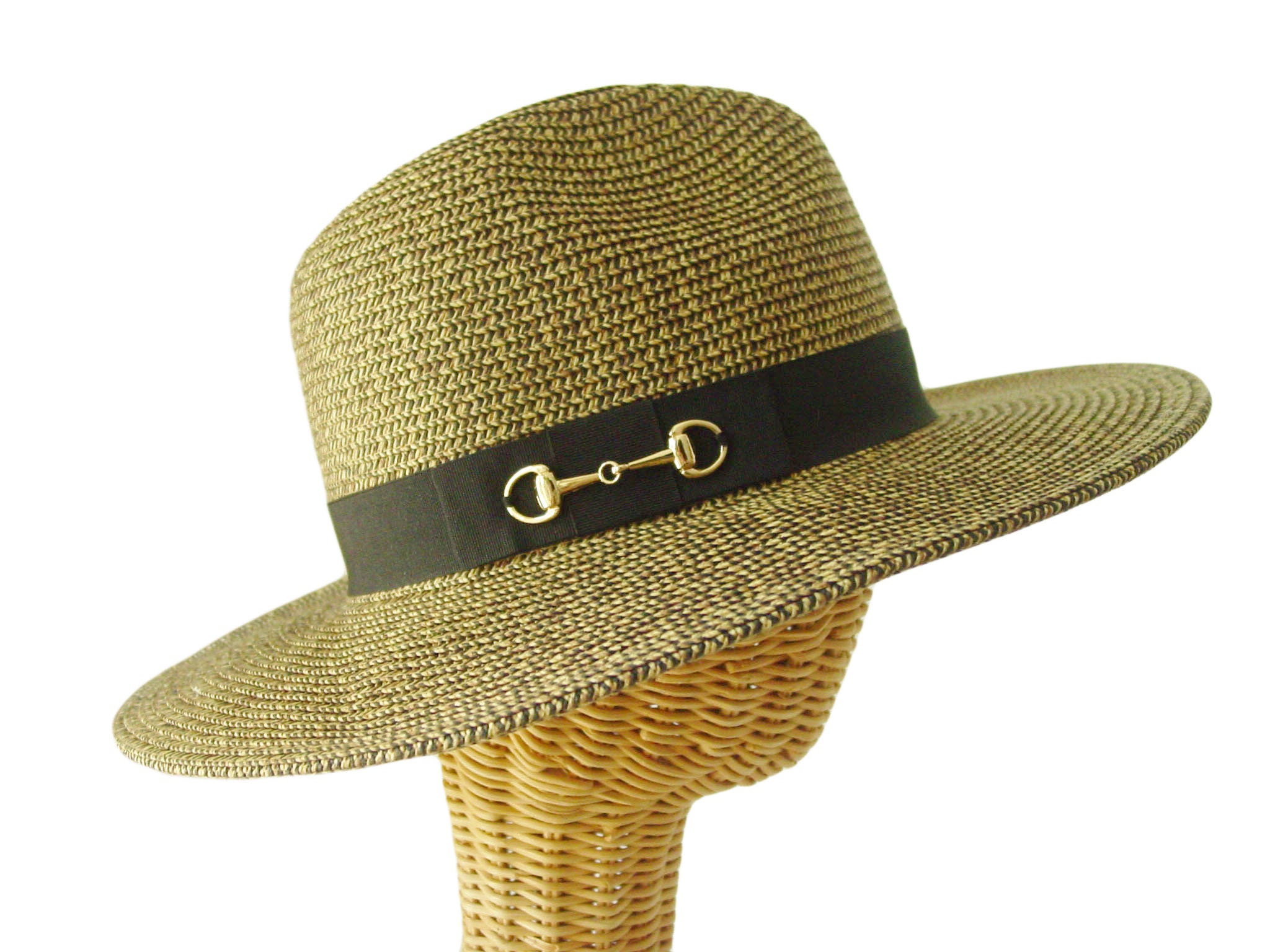 Equestrian Hat, Horse Sun Hat - Snaffle Bit Hat - Gold Snaffle Bit Hats - Paper Braid Safari Hat - Horse Lover Gifts - Horse Rider Hats