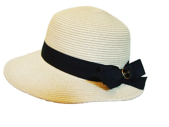 Equestrian Lampshade Lt, Natural Bit Button with Black Ribbon - Kentucky Derby Hat - Summer Hat - Casual Hat - Horse Lover Hat