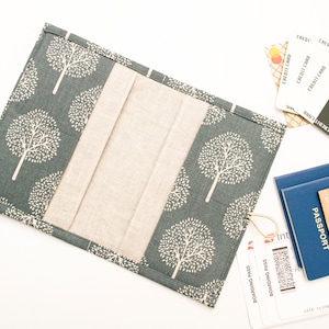 Travel Passport Holder Organizer for Documents storage, Tickets, Money, Cards Nature Style Linen Case