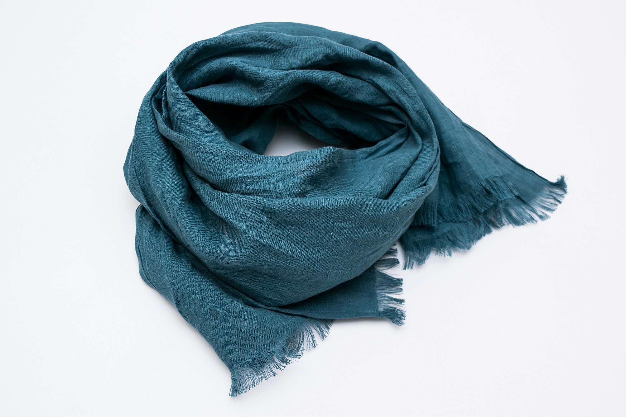 Turquoise scarf for women . Natural 100 linen scarf washed Etsy