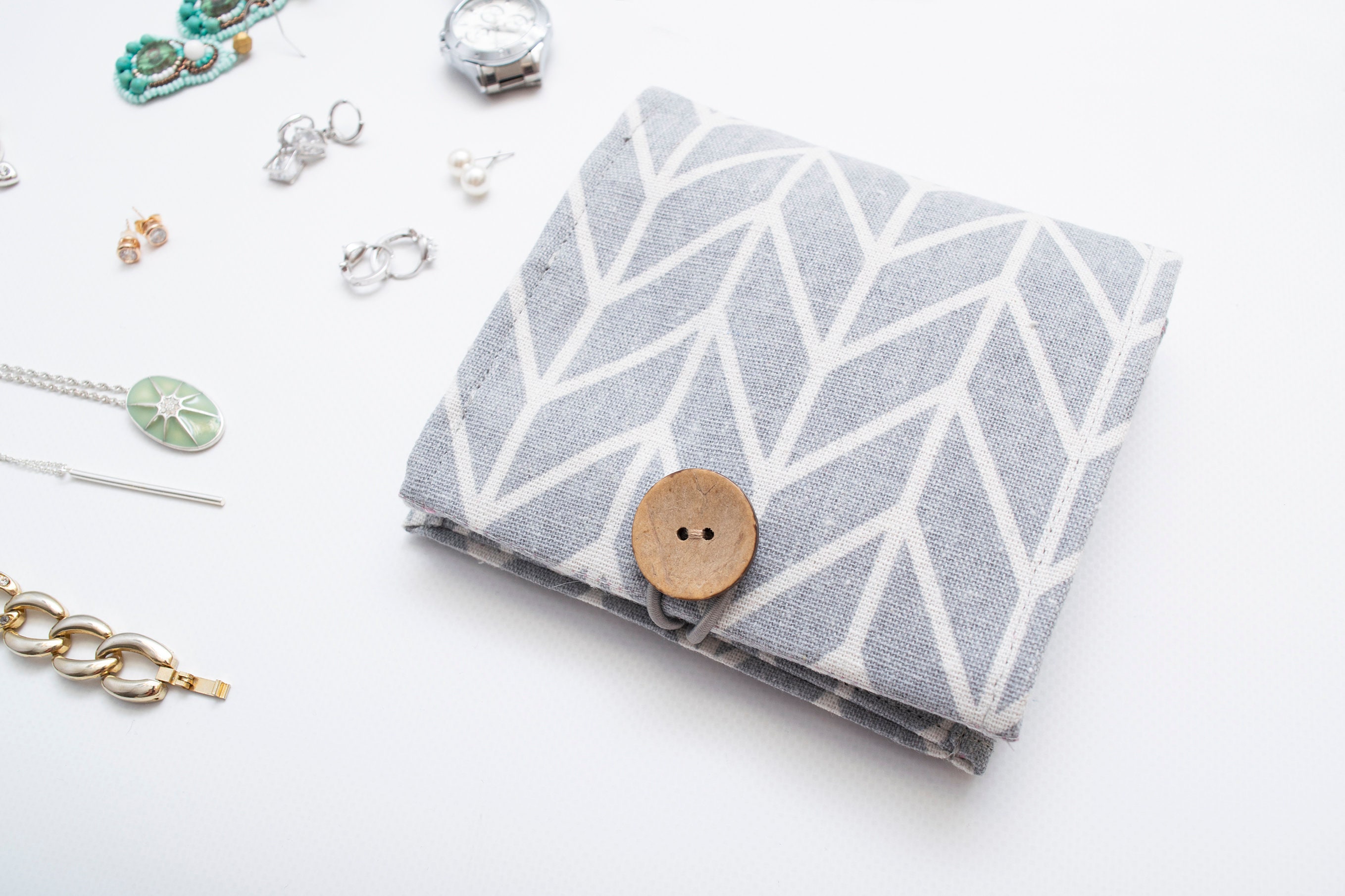 Samt Schmuckrolle Grau - Praktischer Organizer Für Reise & Zuhause