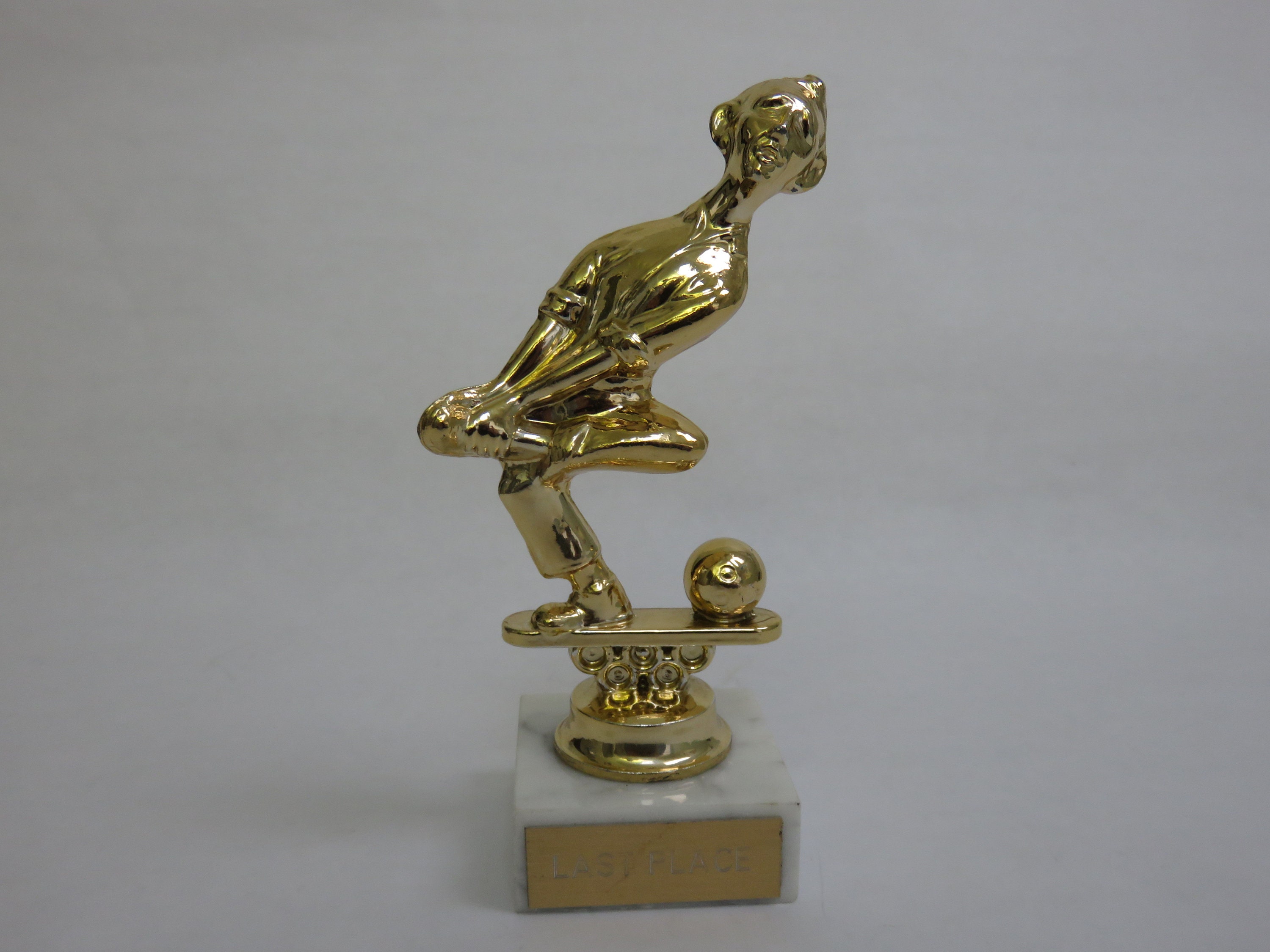 Vintage Bowling Trophy Last Place Marble Base Metal Figurine Etsy