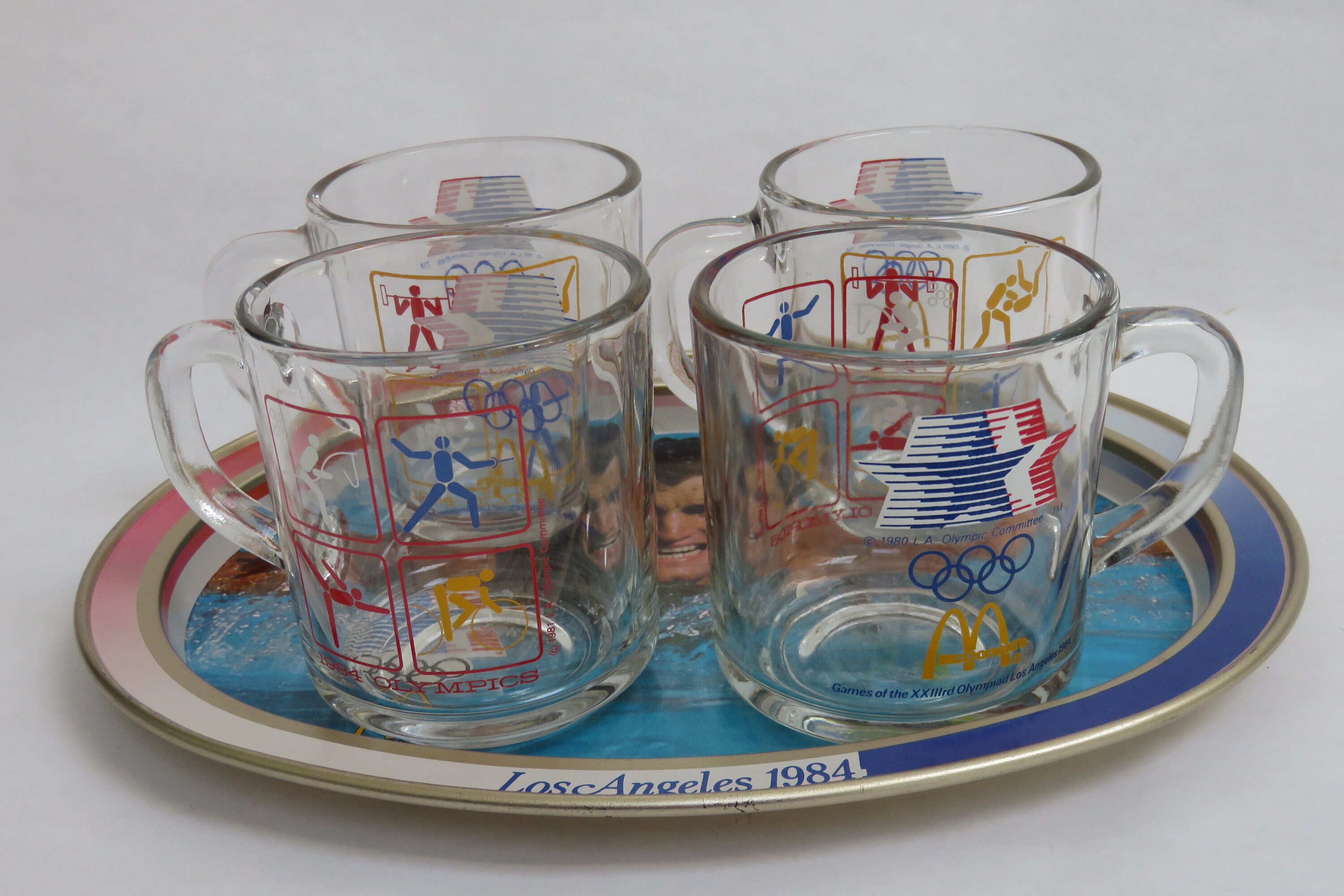 Vintage McDonald's Glass Coffee Cups Set of 4 Metal Tray Etsy