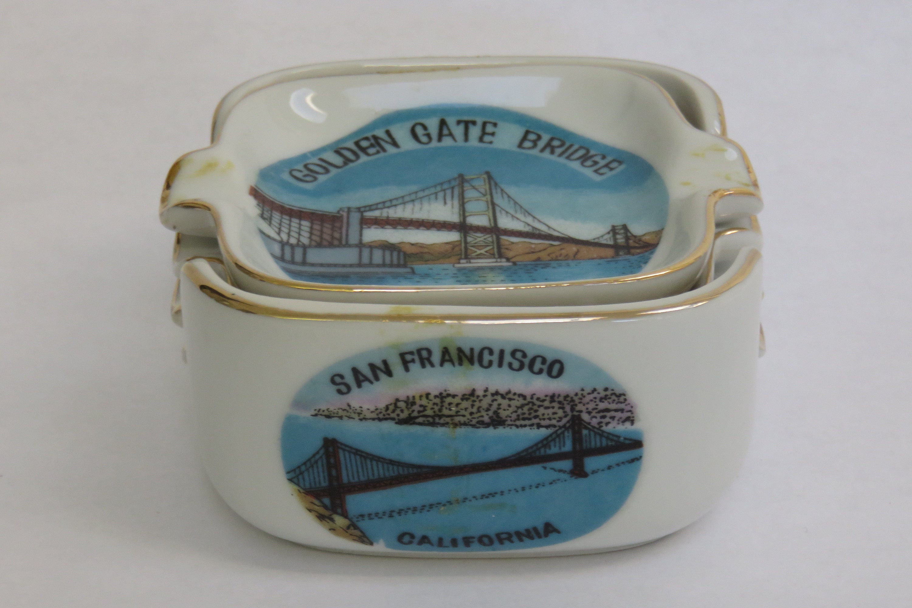 Vintage San Francisco Souvenir Ashtrays Caddy Set of 4