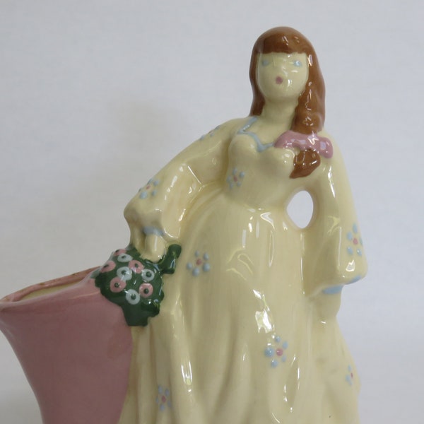 Vintage Flower Holder Girl Figurine Max Weil California Figurine Co. California Pottery