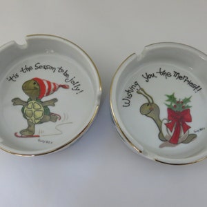 Vintage Suzy&#39;s Zoo Holiday Ashtrays (2) Turtle and Snail  Enesco