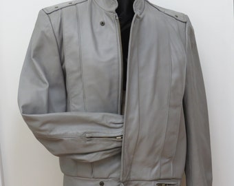 Vintage Bomber Jacket Gray Leather Size 36