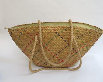 Vintage Straw Tote Basket Handmade