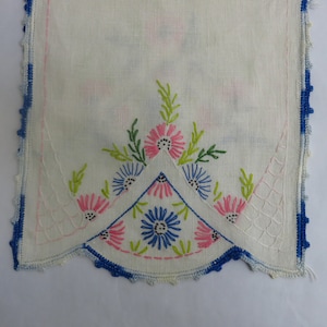 Vintage Table Runner Dresser Scarf Hand Stitched Mid Century