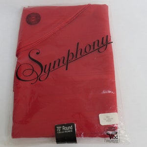 Vintage Red Tablecloth 70&quot; Round Symphony Pattern NOS