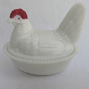 Vintage White Milk Glass Hen on Nest Westmoreland Covered Dish