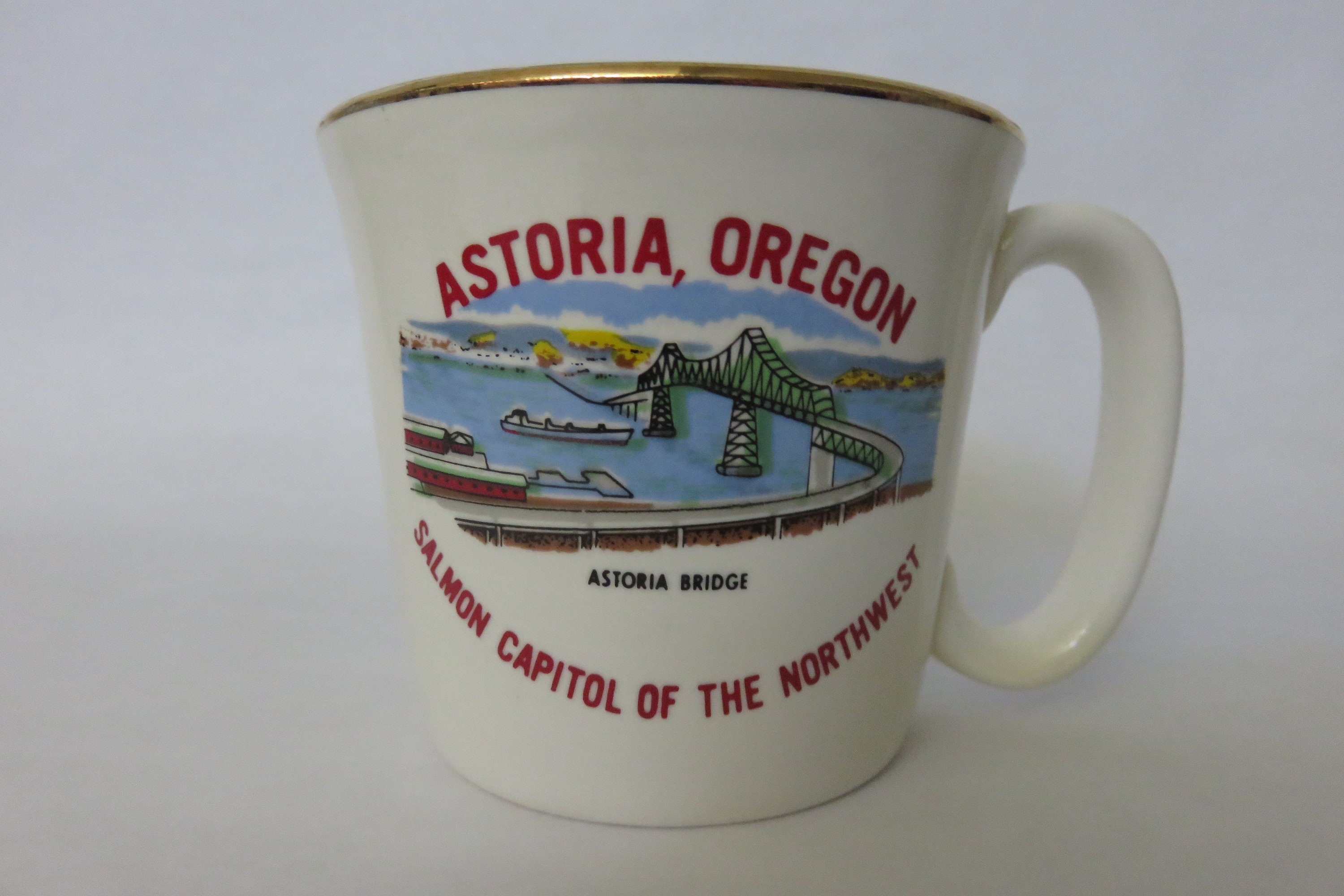 Vintage Ceramic Cup Souvenir Mug Astoria Oregon White Gold Etsy