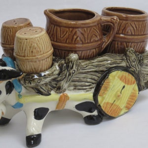 Vintage Ceramic Donkey Cart Condiment Set - Creamer, Sugar, and Shakers