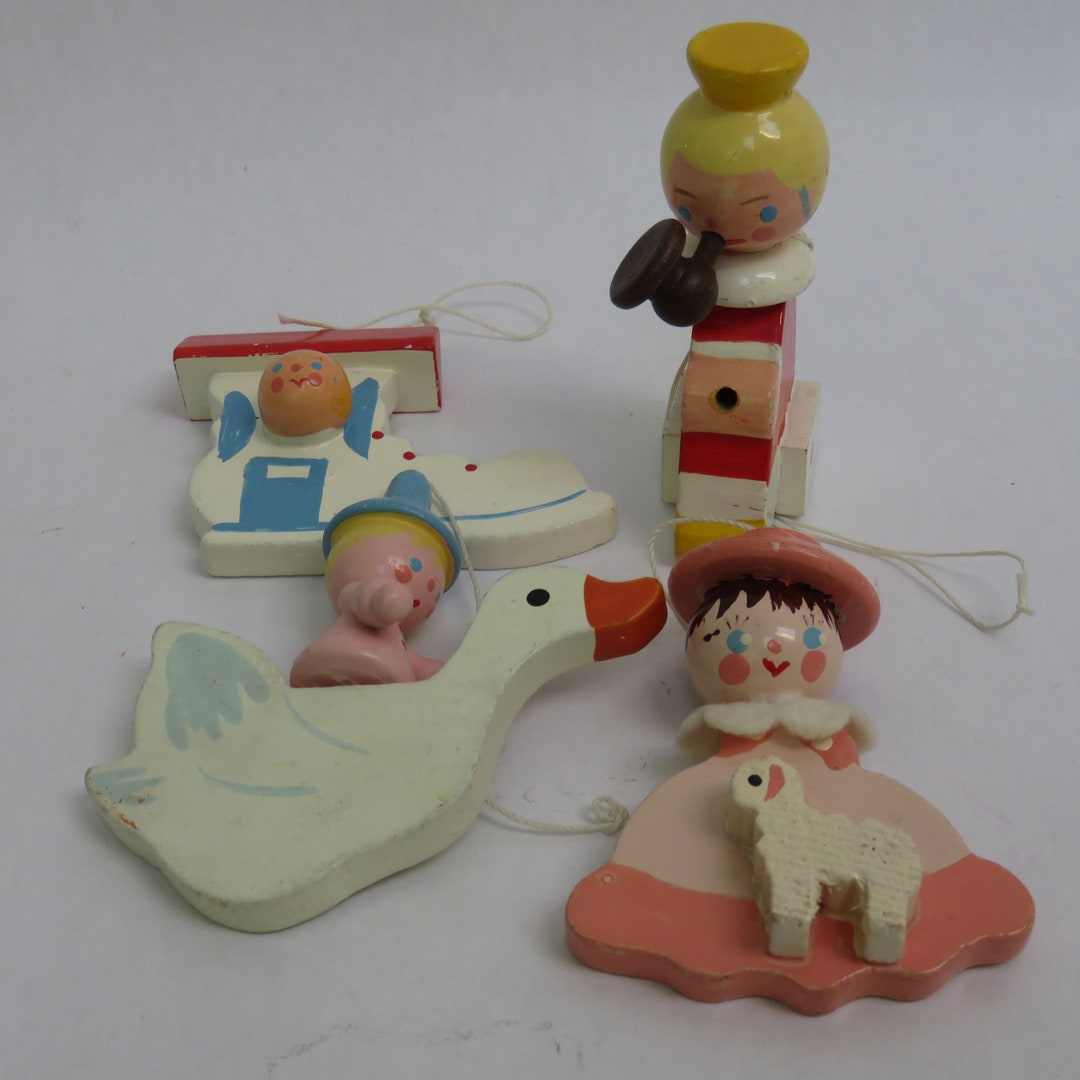 Vintage Nursery Rhyme Character Ornaments Handpainted Wood Etsy