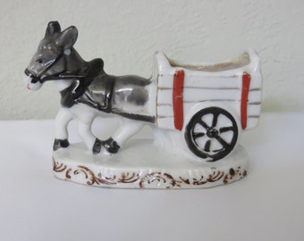 Vintage Toothpick Holder Donkey with Cart Japan