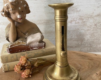 Antique brass Candle stick holder, chamber candle holder, adjustable candle holder, screw adjust candleholder.