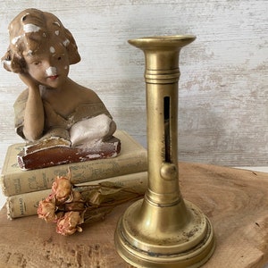 Antique brass Candle stick holder, chamber candle holder, adjustable candle holder, screw adjust candleholder.