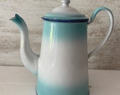 Vintage French Enamel Stove Top coffee pot, gorgeous faded blues.