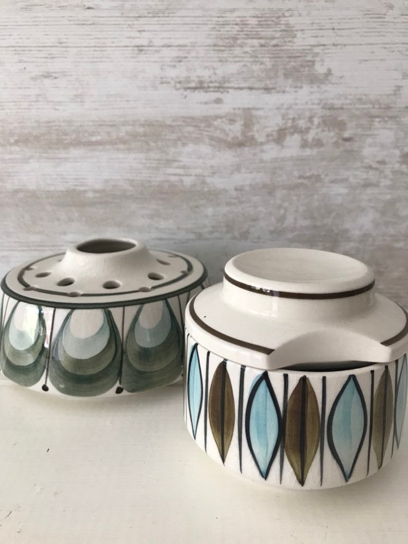 1970s Vintage Jersey Pottery Posy Vase in green and cream Etsy