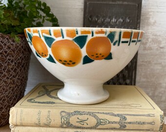 Antique Cafe au Lait Bowl, rare Orange design, lovely old french bowl with orange Transferware pattern. Charming Shabby French coffee bowl.