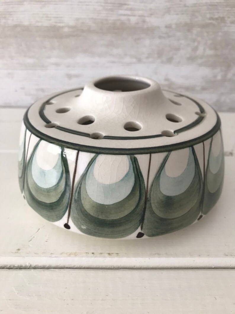 1970s Vintage Jersey Pottery Posy Vase in green and cream Etsy