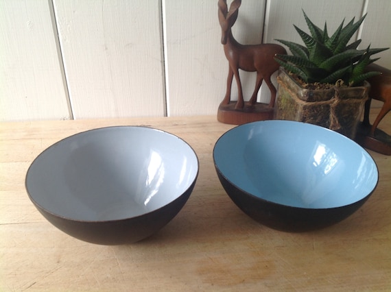 KRENIT Enamel Bowl Matt Black Red Herbert Krenchel Made in Denmark Mid-Century Vintage
