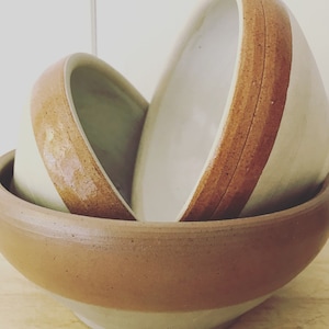 A trio of vintage French Stoneware Bowls - Rustic - French Country Kitchen- Digoin Grespots