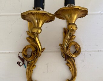 Vintage pair French wall sconces, Classic Style heavy bronze   French wall light pair. Traditional French wall sconce, selling as a pair