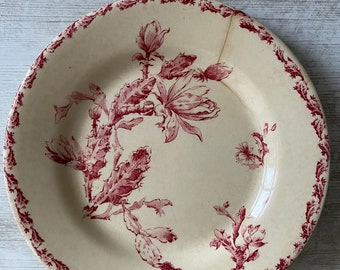 Antique Gien Plate, Cactus in Rose, old French Ironstone plate by Gien. Shabby French plate circa 1900.