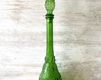 Vintage Emerald Green Empoli Genie Bottle: Italian Glass Grape Design